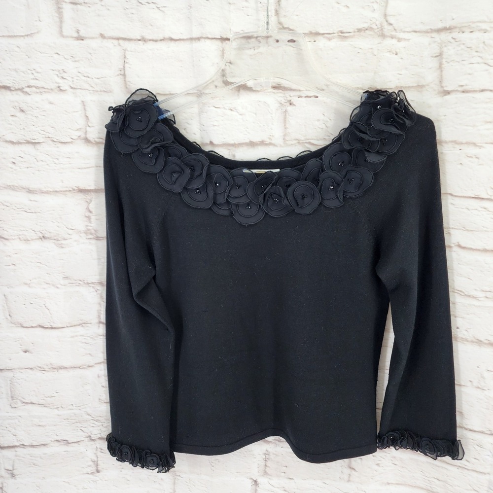 Talbots Silk Sweater Top‎ Dark Fairy Romance Cocktail Formal Glam Black Small